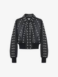 Studded Leather Bomber Jacket