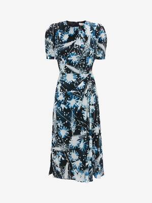 Solarized Floral Folded Drape Pencil Dress