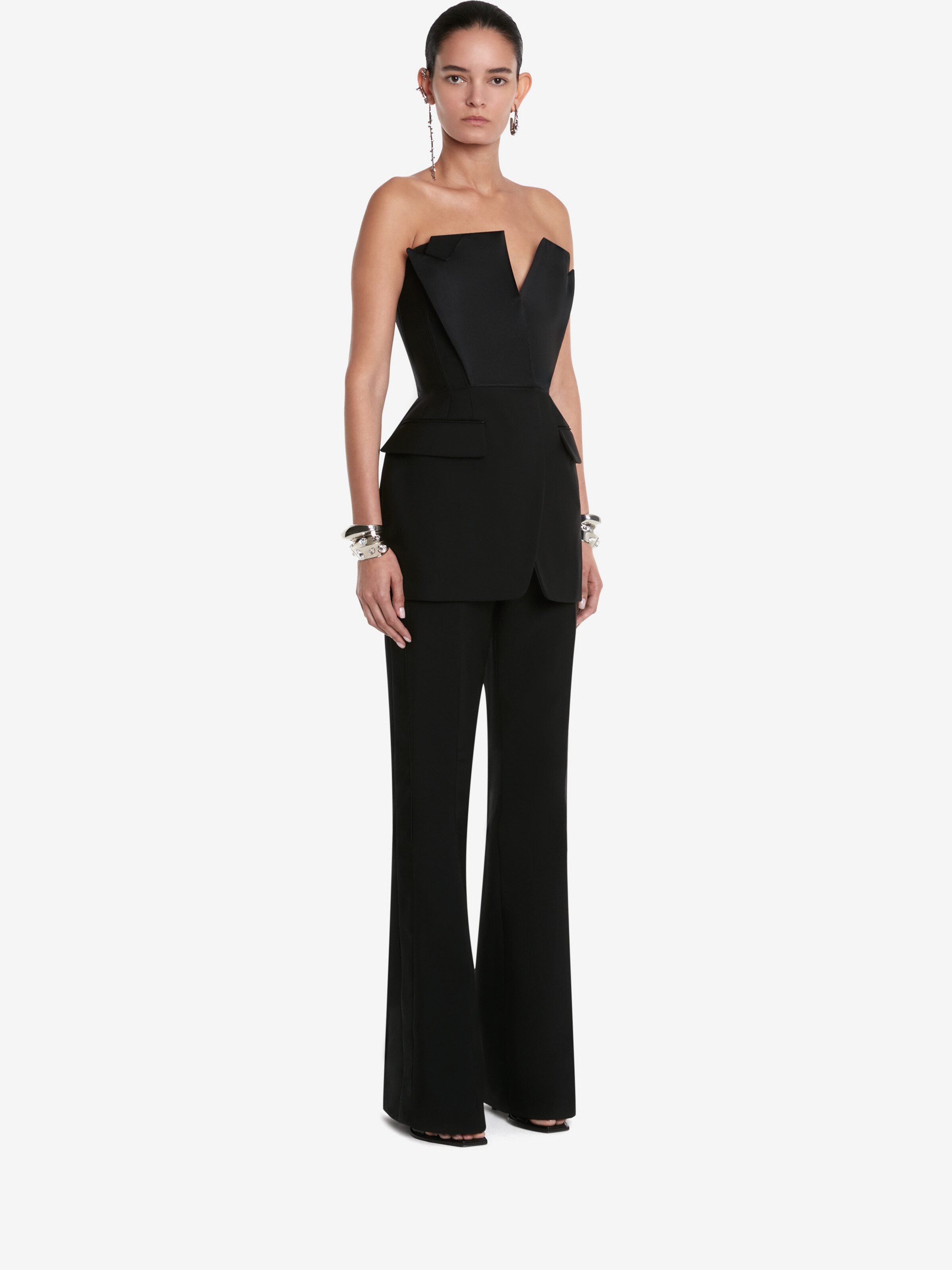 Women's Tuxedo Corset Top in Black in 100% Wool | Alexander McQueen - image 3