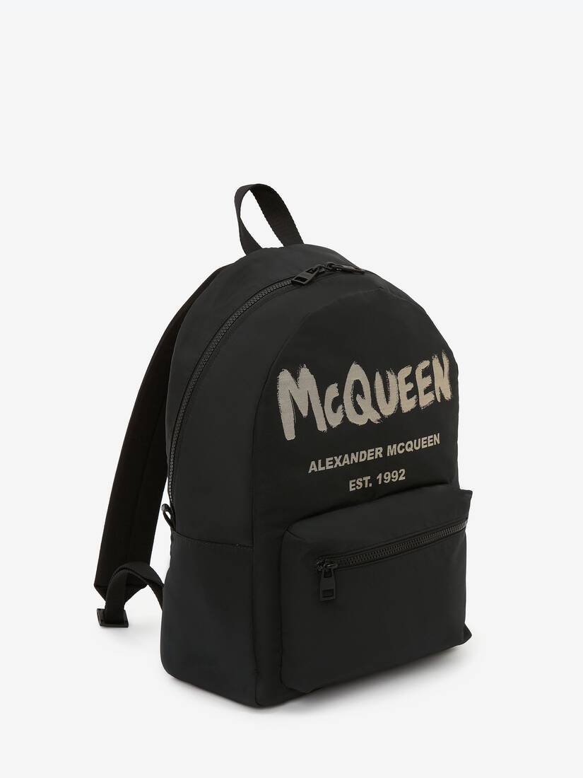 McQueen Graffiti Metropolitan Backpack in Black/Ivory | Alexander 