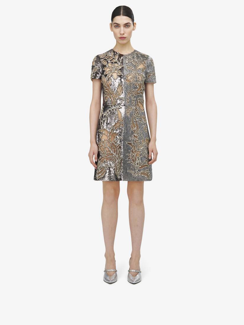 Crystal Stencil Embroidery Mini Dress