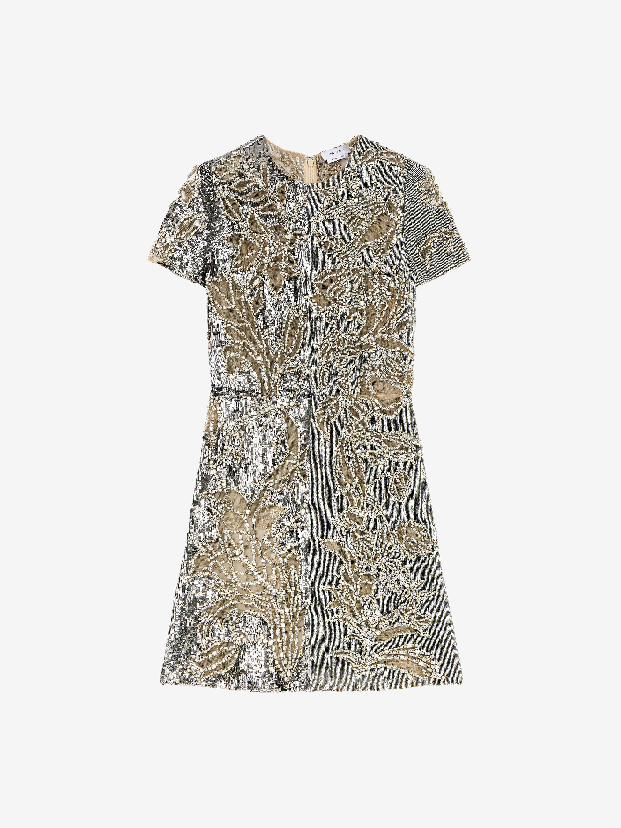 Women's Crystal Stencil Embroidery Mini Dress in Silver/Crystal in Polyamid | Alexander McQueen - image 1