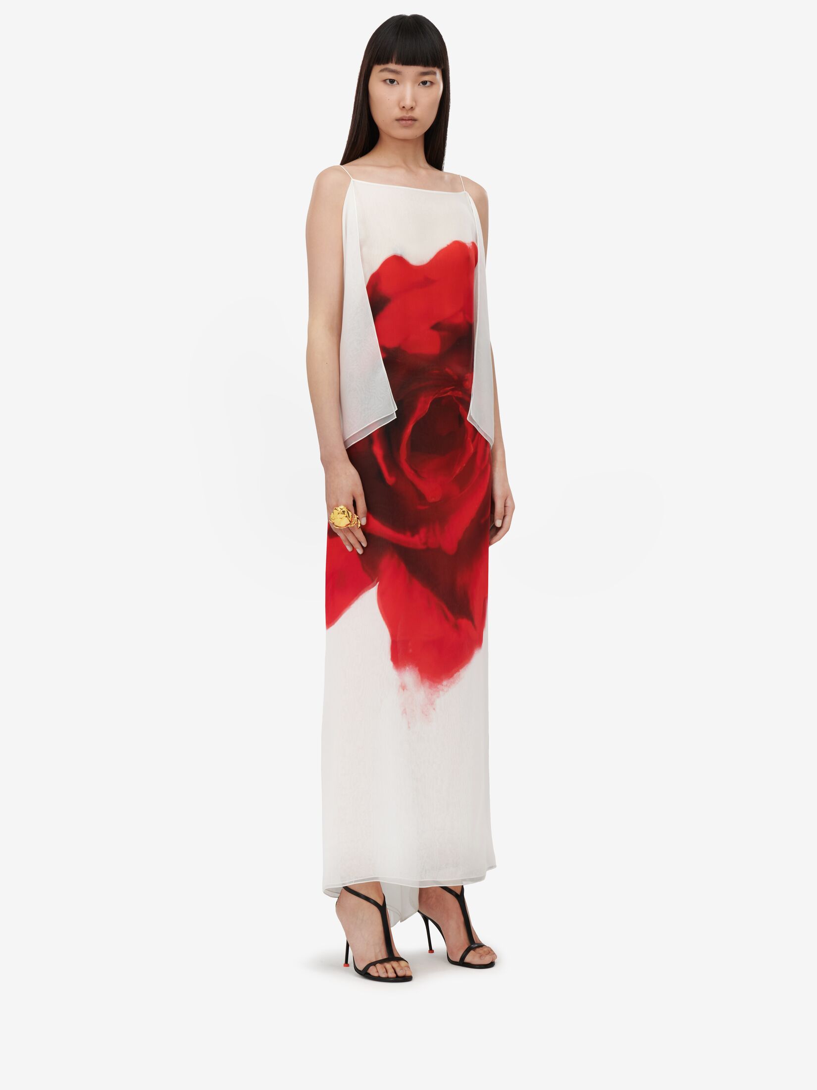 Trägerkleid aus Chiffon mit Bleeding Rose-Motiv