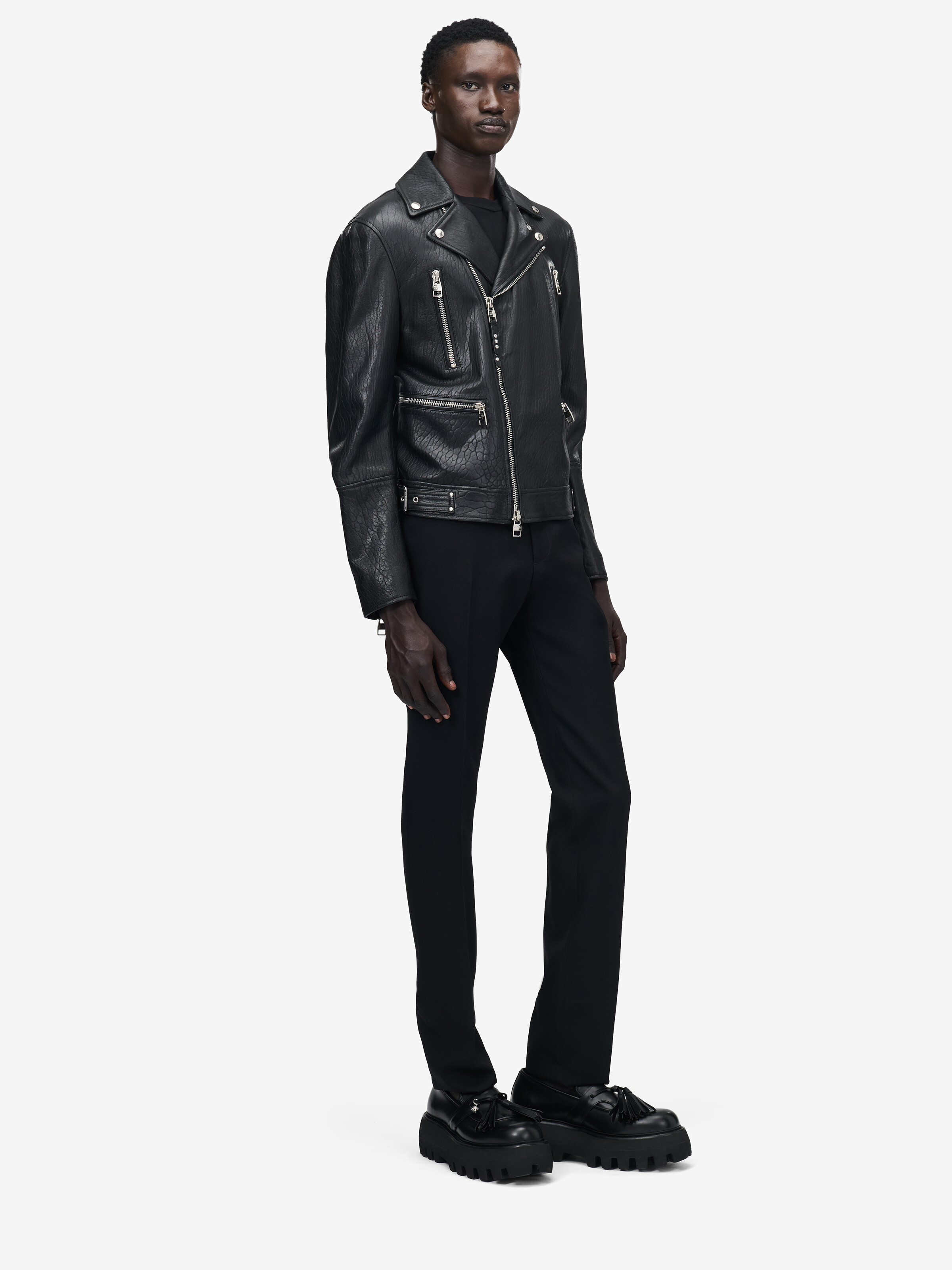 Men's McQueen Classic Leather Biker Jacket in Black in 100% Lamb Leather | Alexander McQueen - image 3
