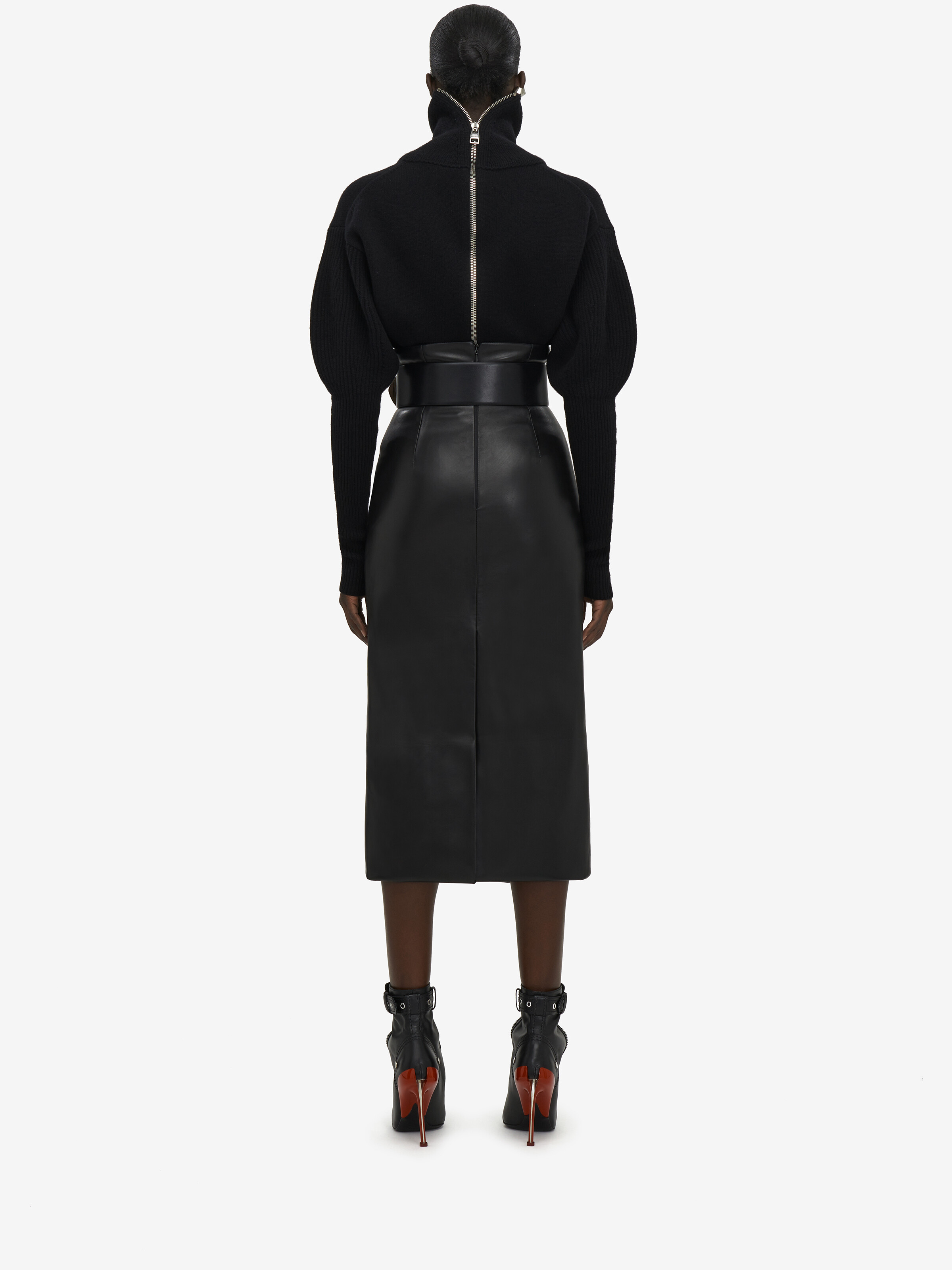 Women's Leather Bustier Skirt in Black in Lamb Leather | Alexander McQueen - image 4