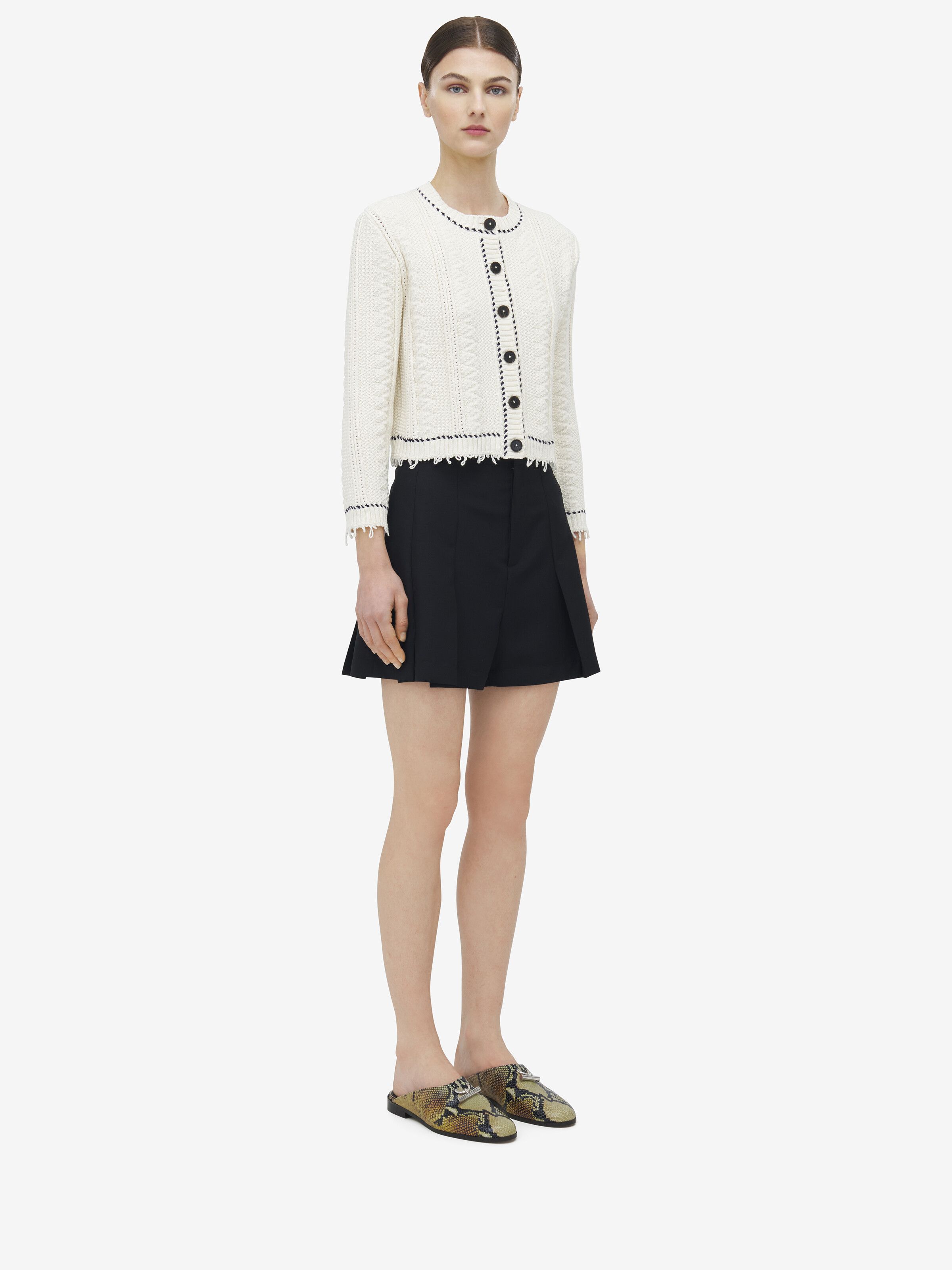 Women's Textured Cardigan in Ivory in 67% Cotton, 32% Polyamide, 1% Elastane | Alexander McQueen - image 3