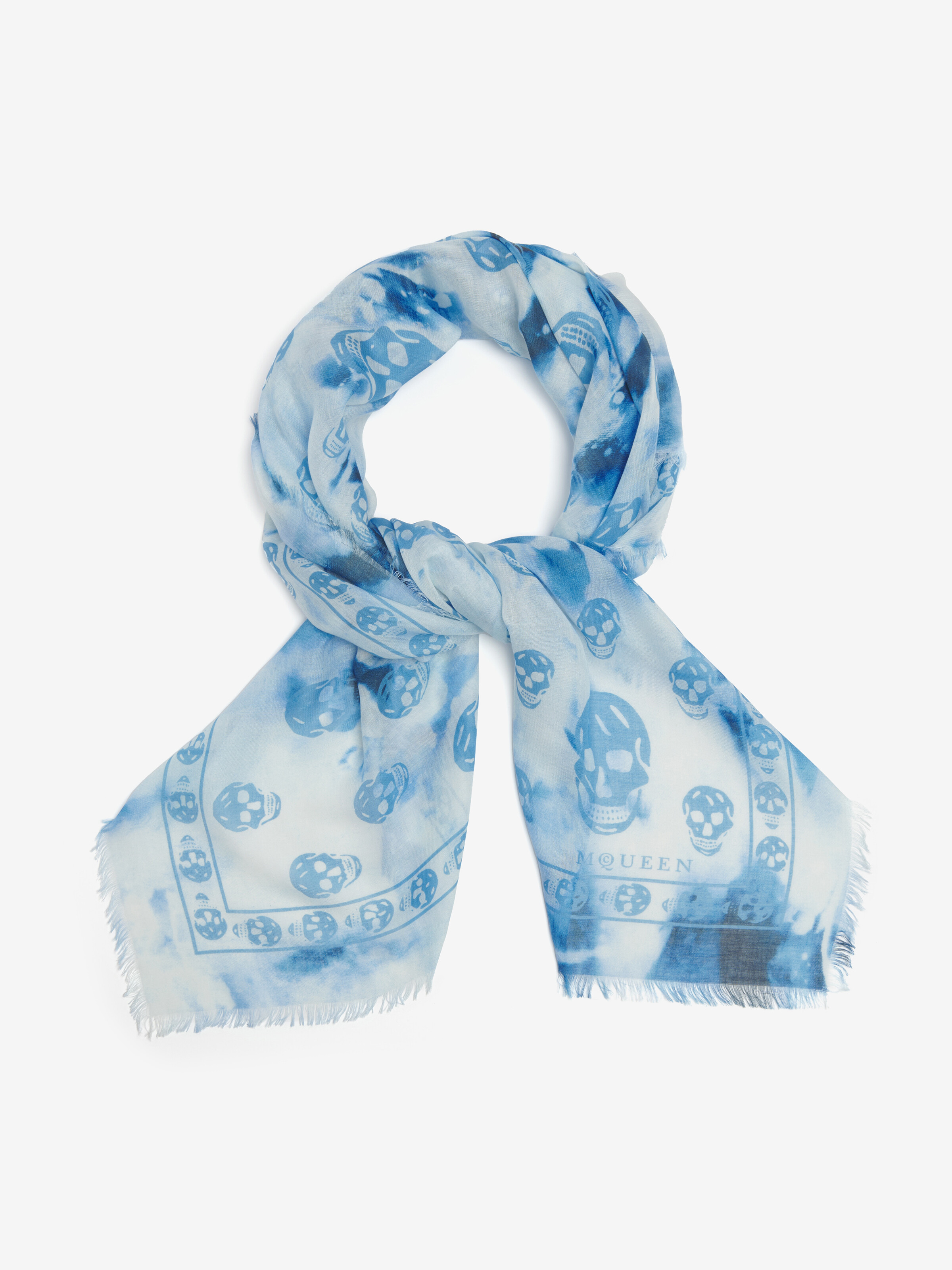 Men's Bleached Classic Skull Foulard in Ivory/Blue in 85% Modal, 15% Silk | Alexander McQueen - image 3