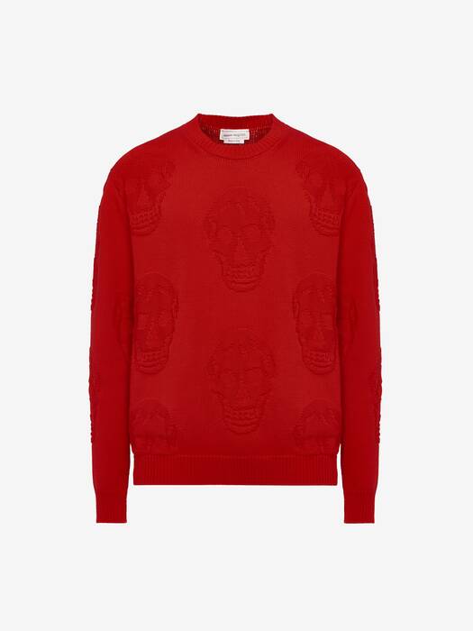 Textured Skull Jumper in Scarlet | Alexander McQueen SE