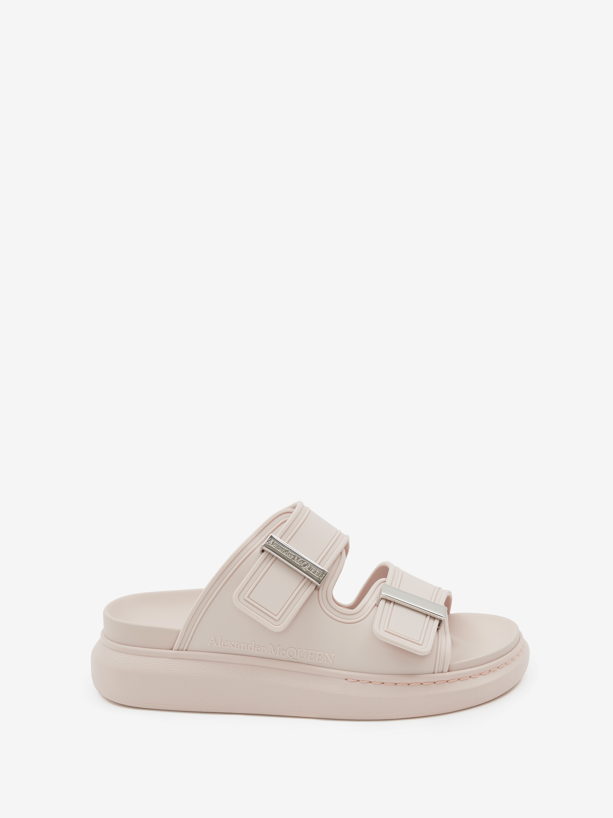 Alexander Mcqueen Pink Rubber Hybrid Slippers Pink Donna 40 In Tea Rose/silver