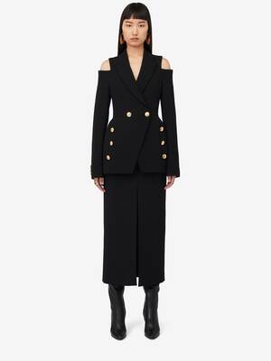 Cut-out Double-breasted Military Jacket in Black | Alexander McQueen US