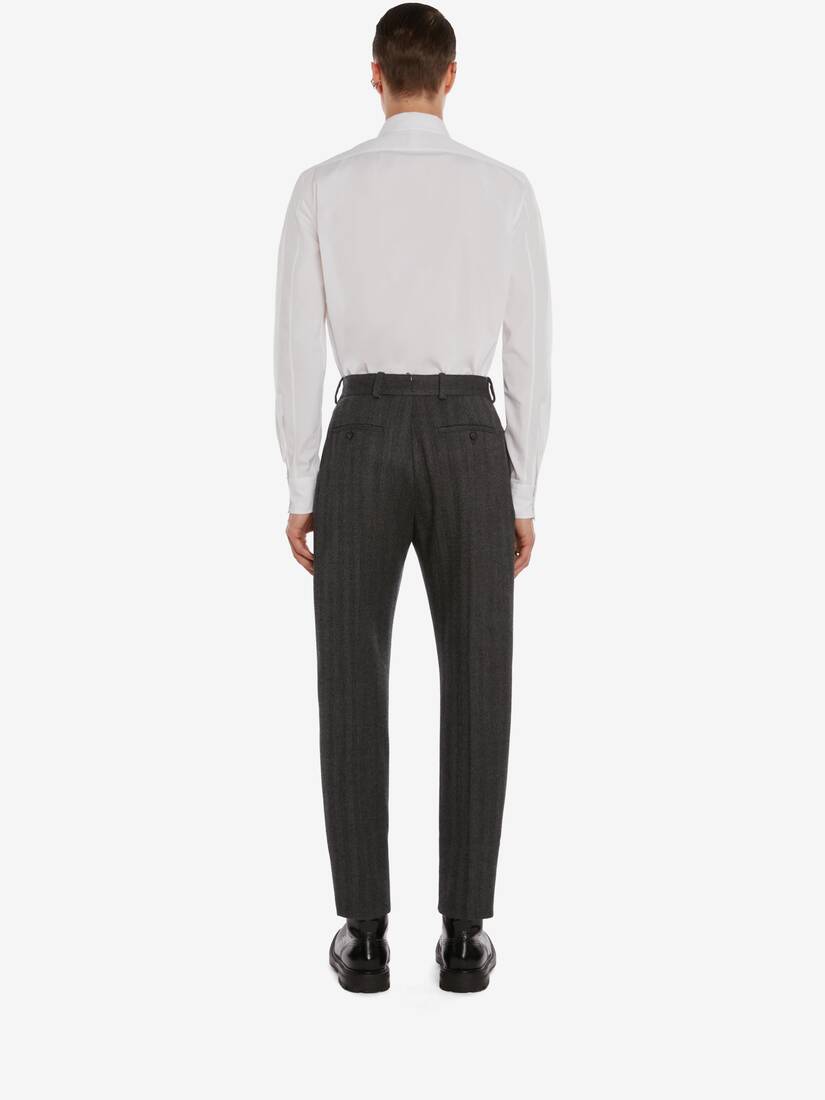 Wool Herringbone Trouser in Pale Grey 