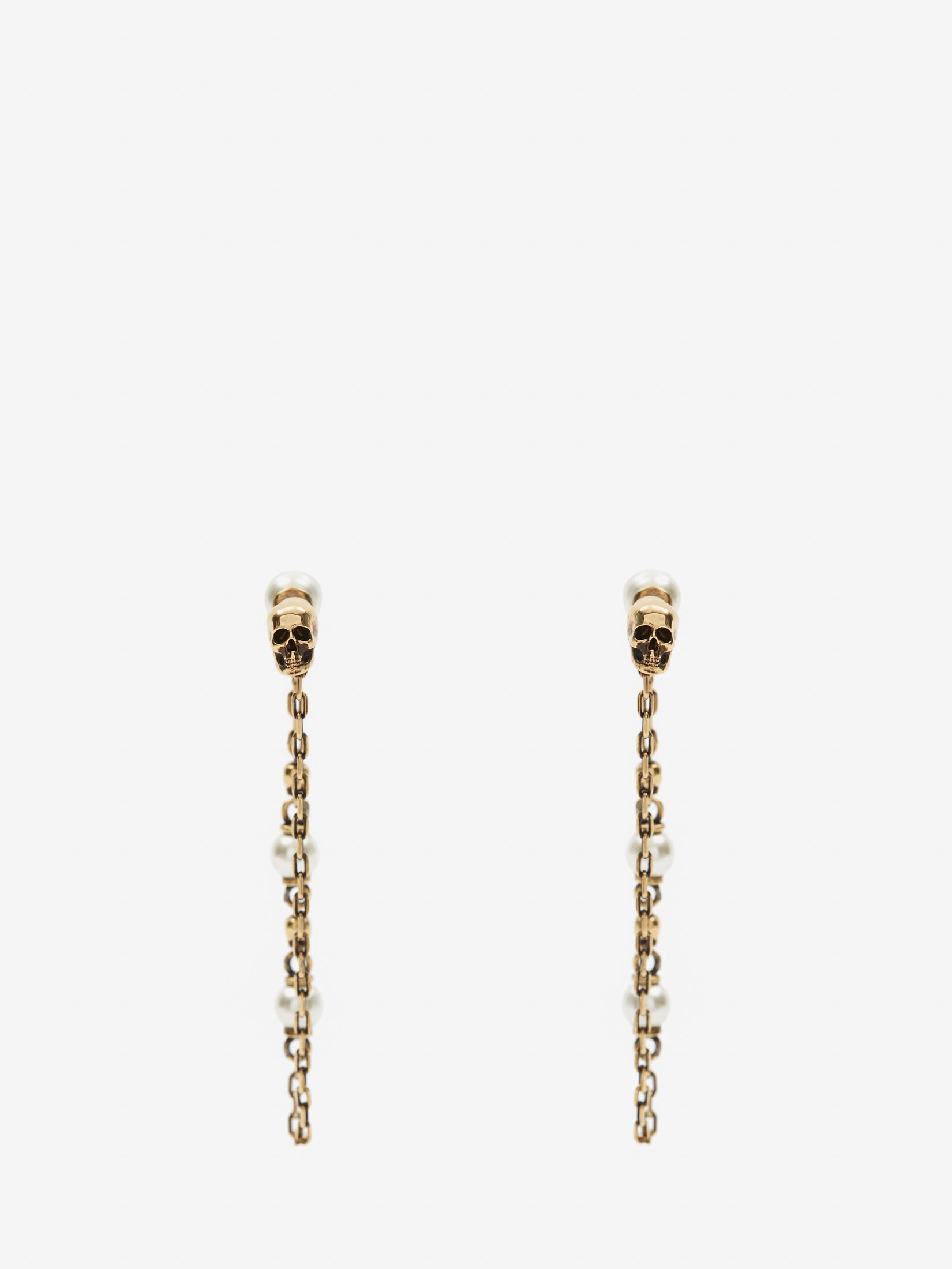 Pearl Skull Drop Chain Earrings