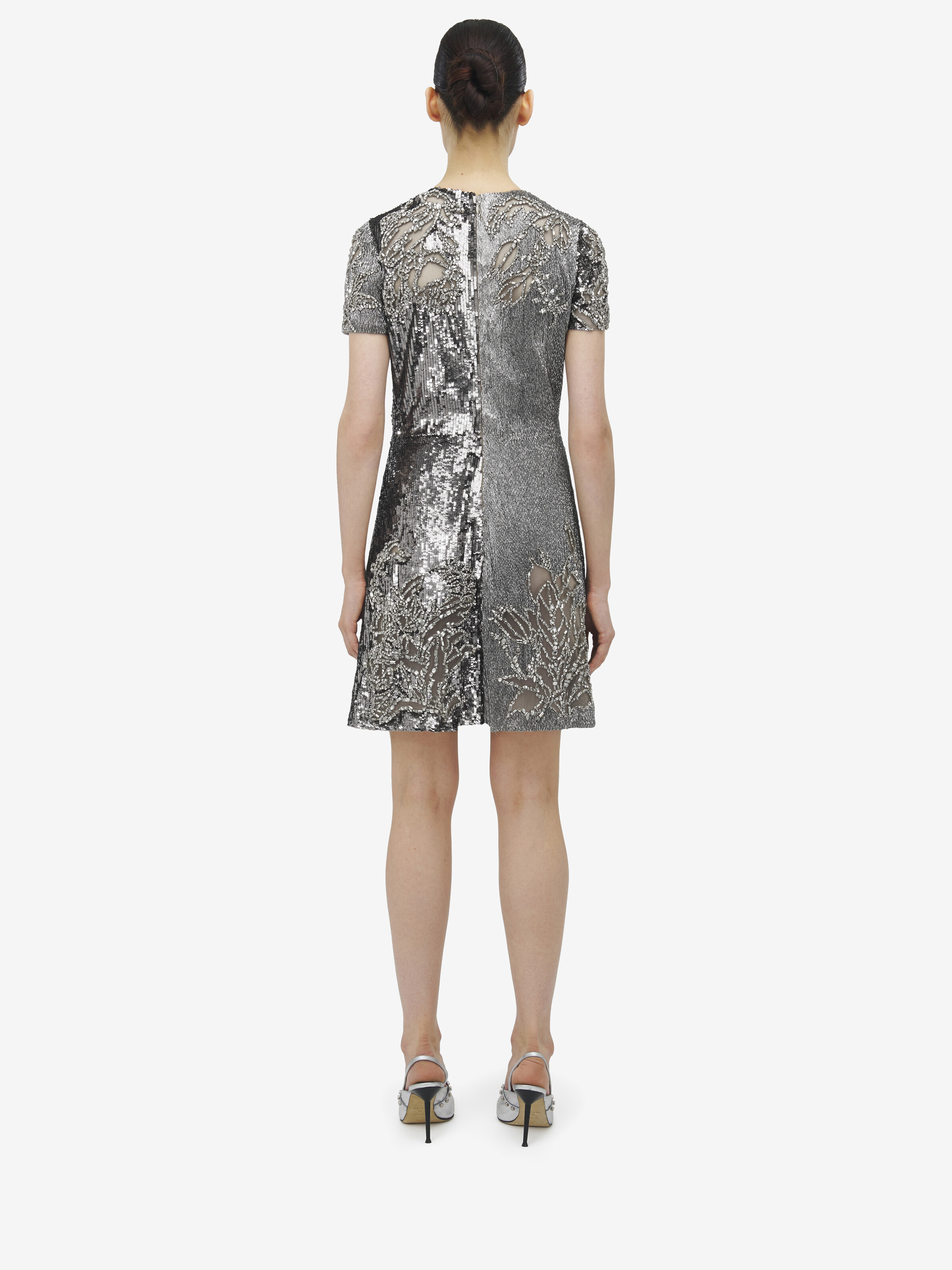 Women's Crystal Stencil Embroidery Mini Dress in Silver/Crystal in Polyamid | Alexander McQueen - image 4
