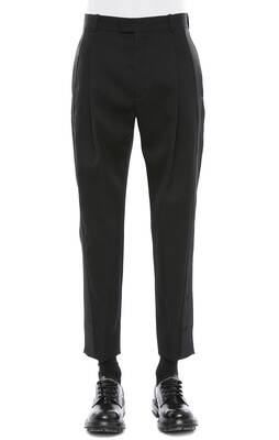 Pantalon de smoking carotte en barathea de laine japonaise
