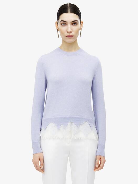 Women's Cobweb Lace Jumper in Blue | Alexander McQueen US