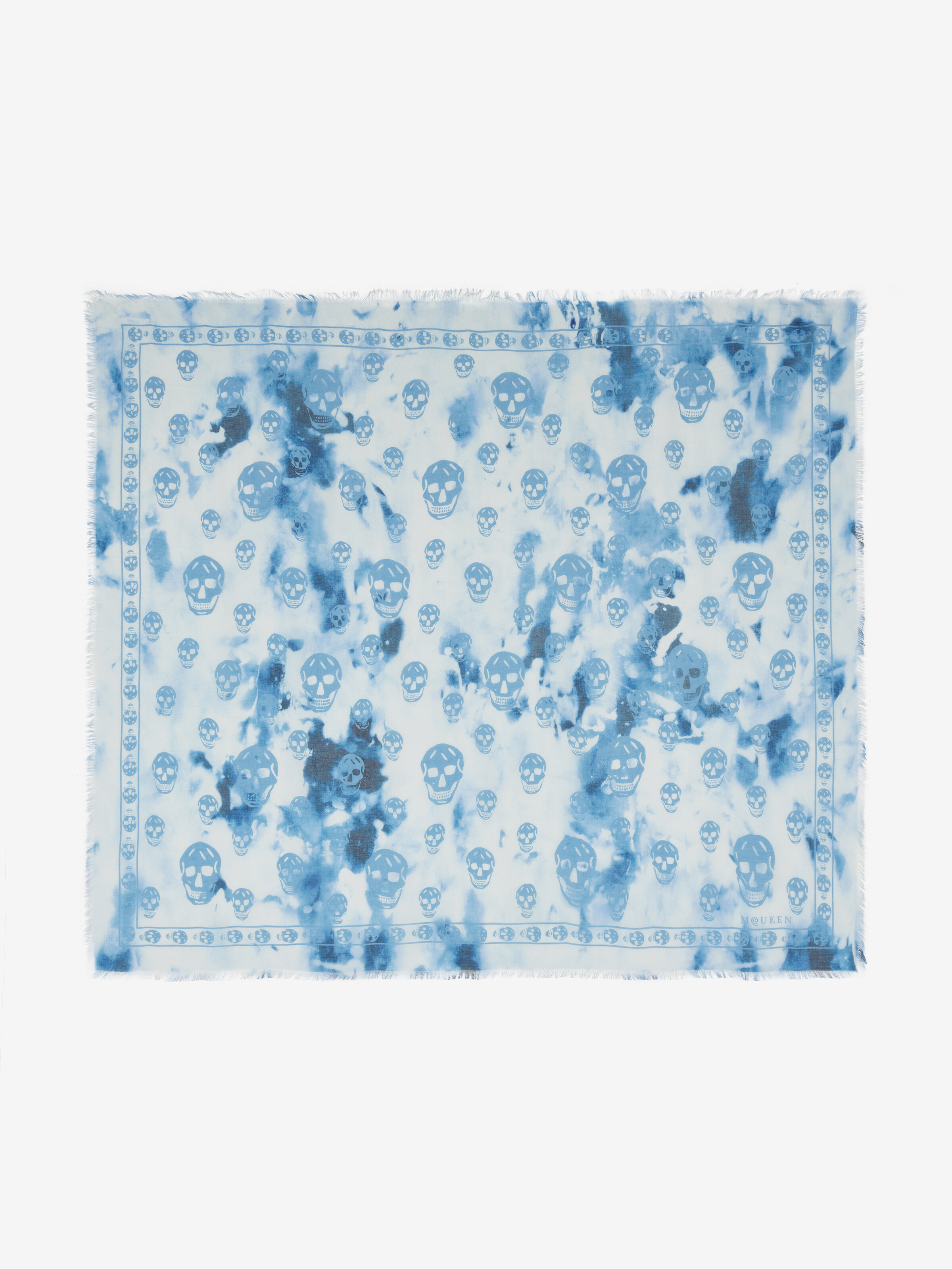Men's Bleached Classic Skull Foulard in Ivory/Blue in 85% Modal, 15% Silk | Alexander McQueen - image 1