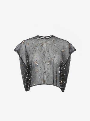 Celestial Crystal Embroidery Crop Top