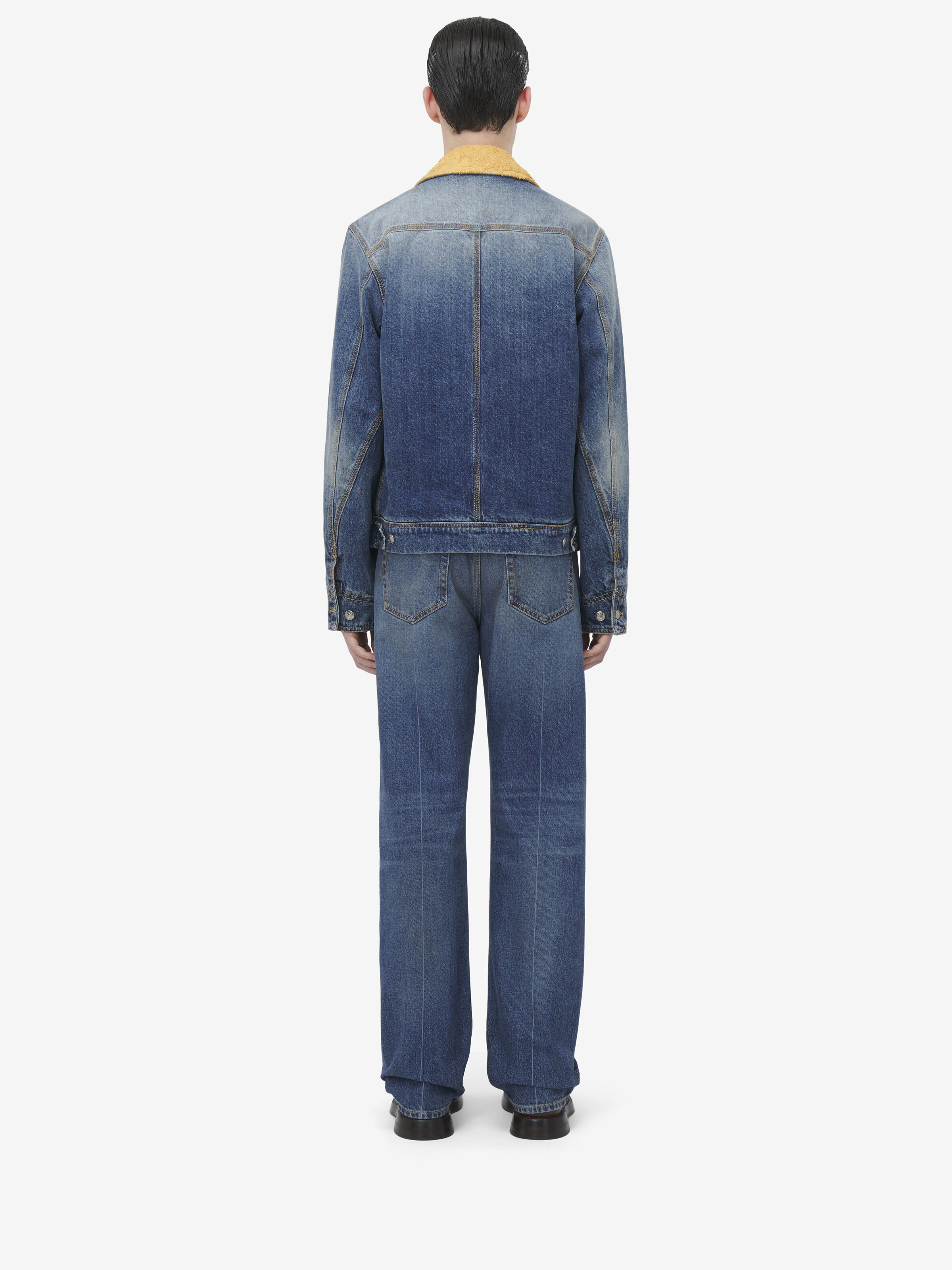 Jeansjacke mit Kragen aus Veloursleder