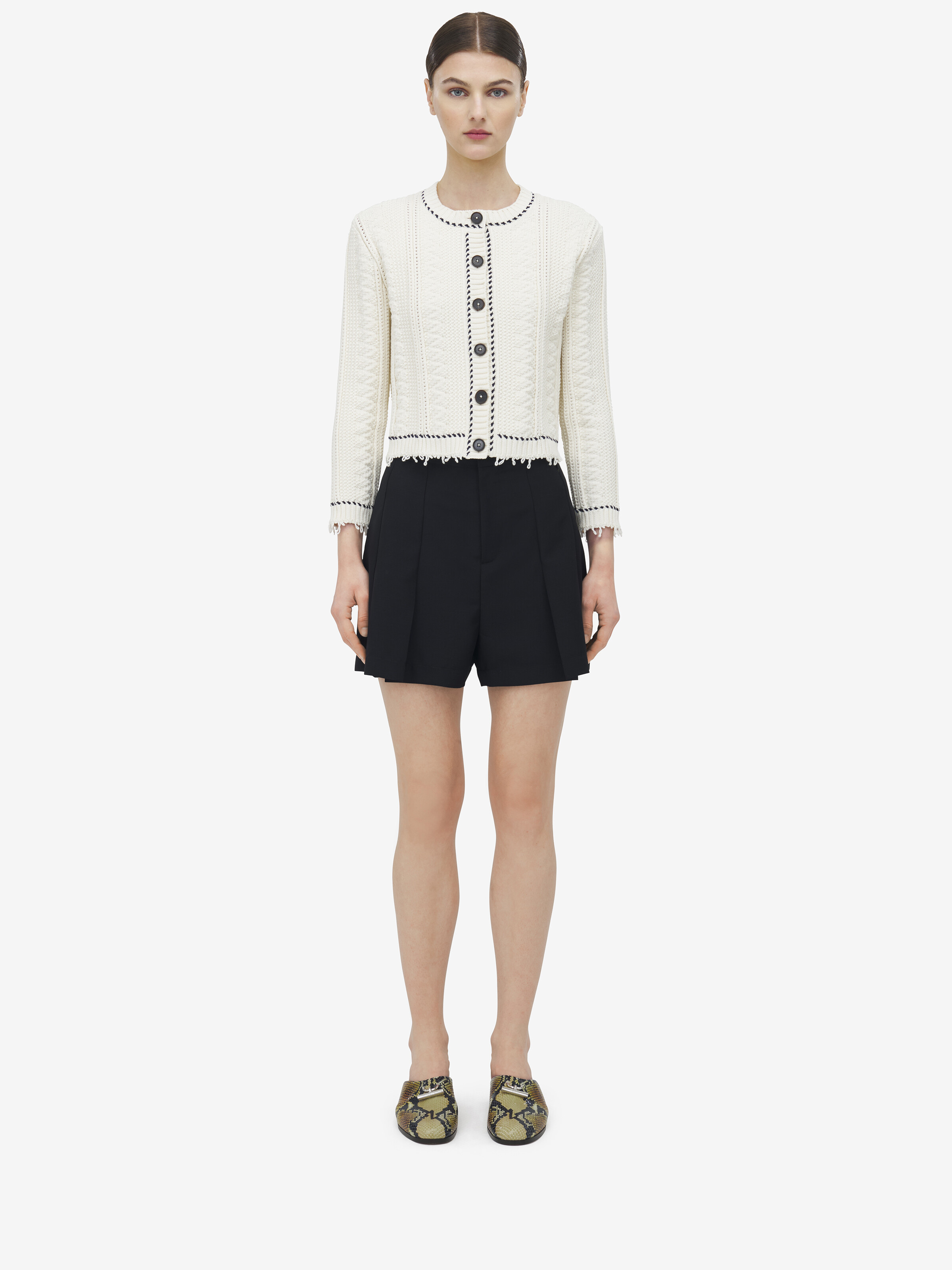 Women's Textured Cardigan in Ivory in 67% Cotton, 32% Polyamide, 1% Elastane | Alexander McQueen - image 6