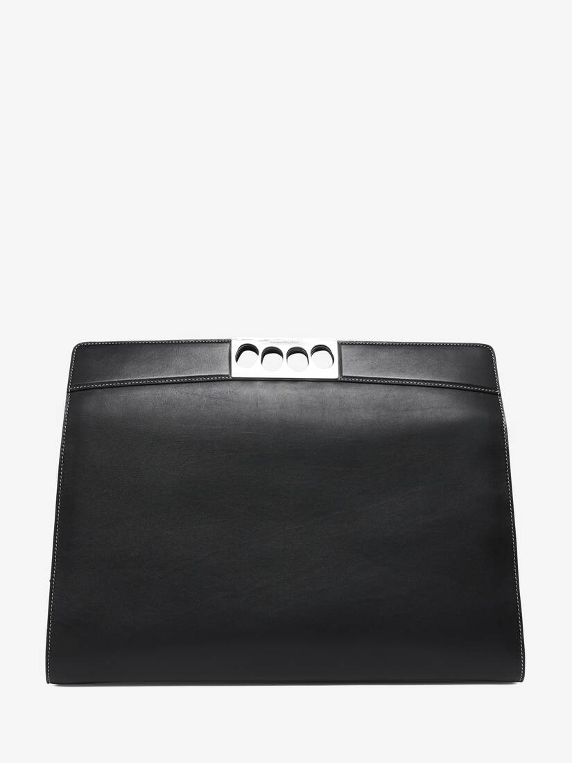 7 Inch Leather Buckle Satchel in Black
