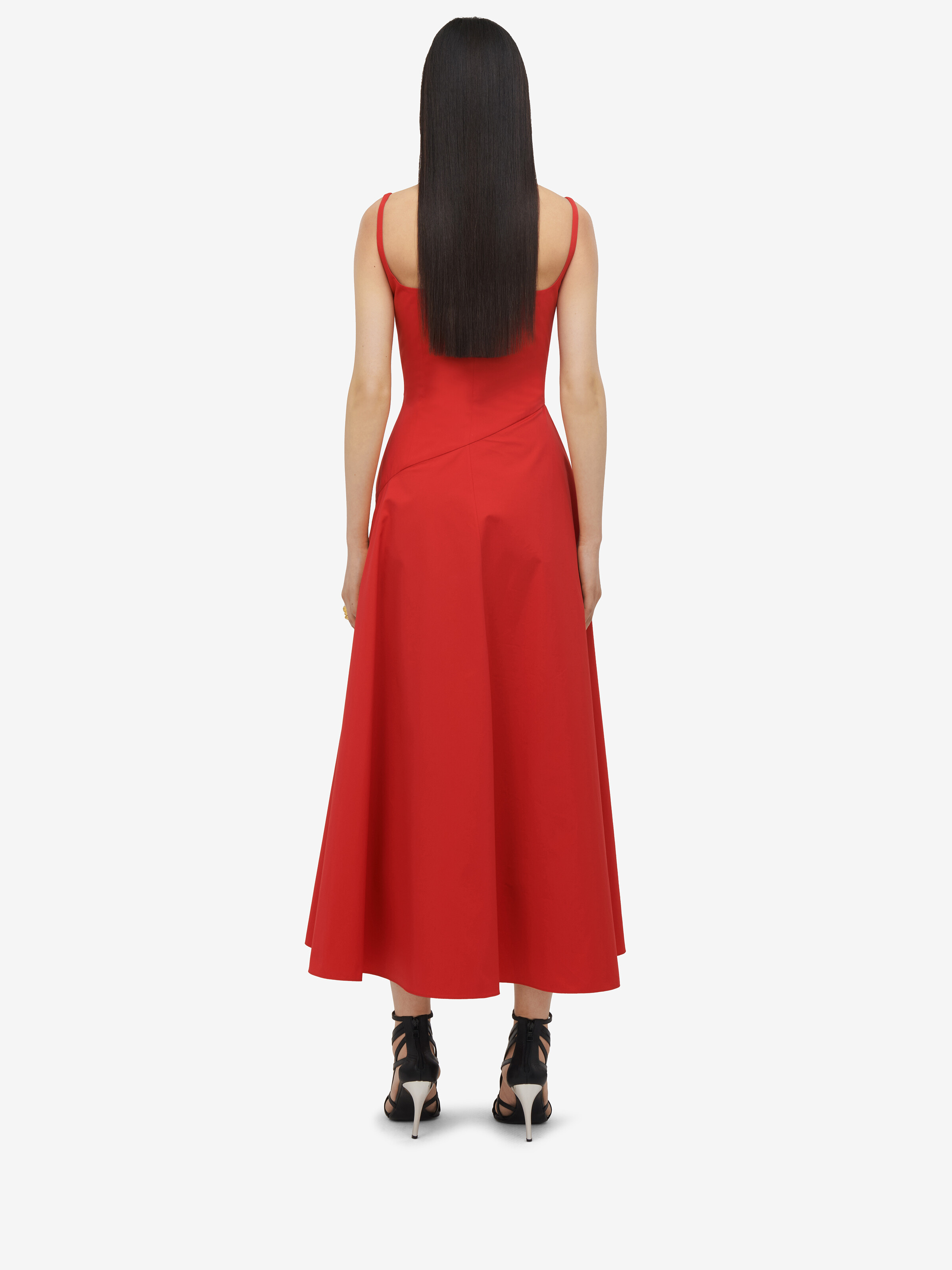 Sweetheart Neckline Midi Dress Lust Red for Women | Alexander McQueen
