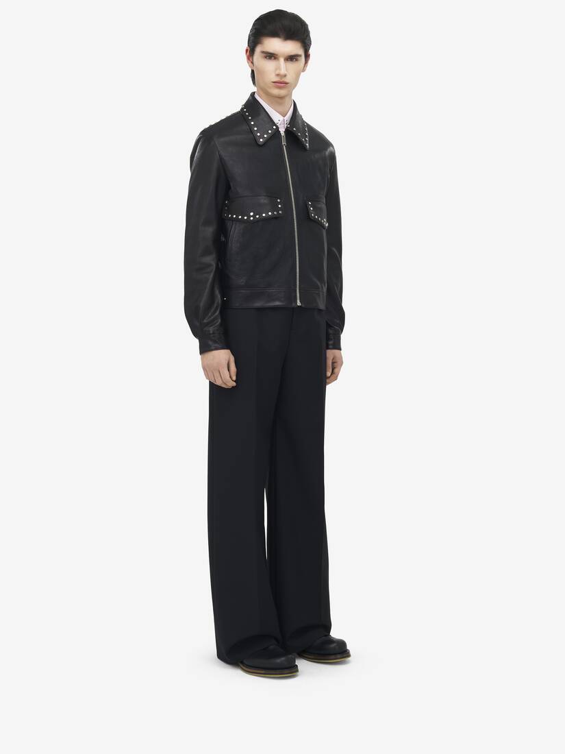 Studded Leather Aviator Jacket