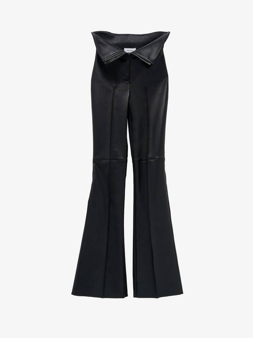 Fold Over Waist Leather Trousers