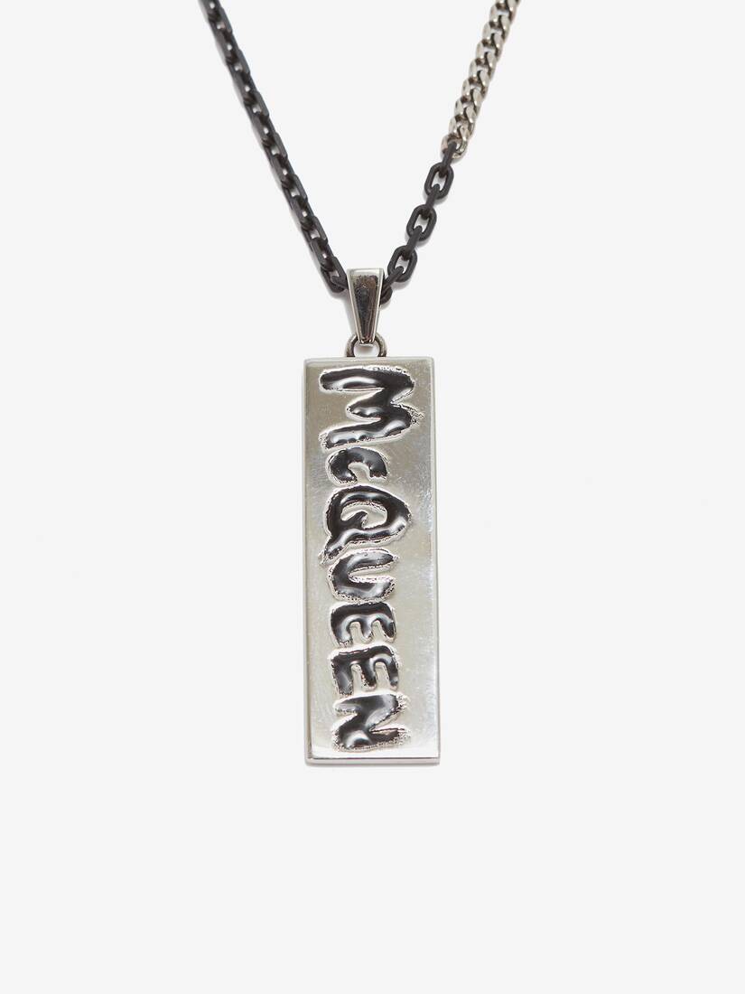 Men's McQueen Graffiti Necklace in Antique Silver