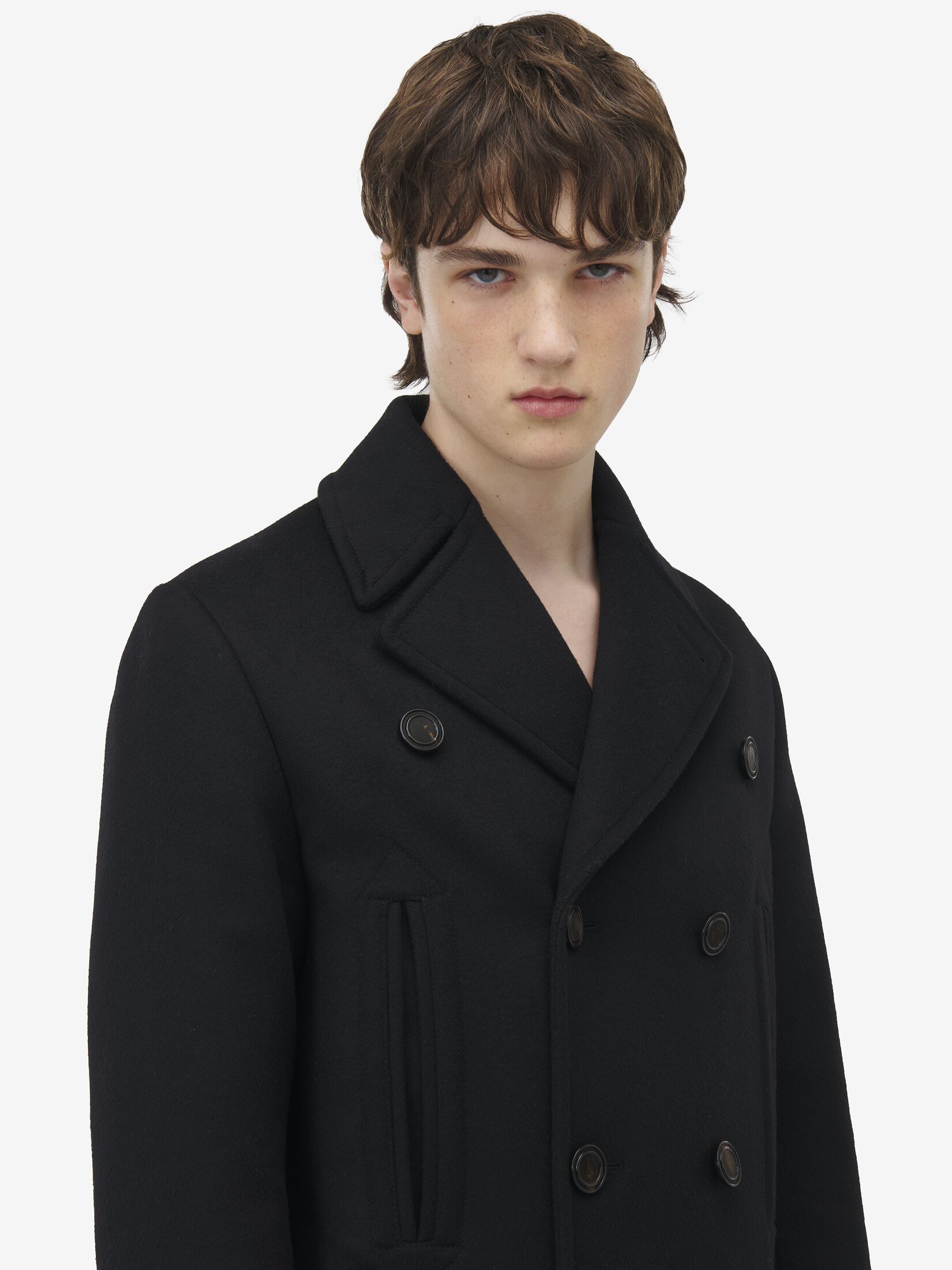 Wool Felt Peacoat Black For Men Alexander McQueen wool-felt-peacoat-black-for-men-alexander-mcqueen