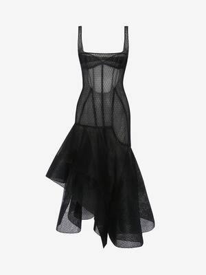 비대칭 피쉬넷 튤 드레스