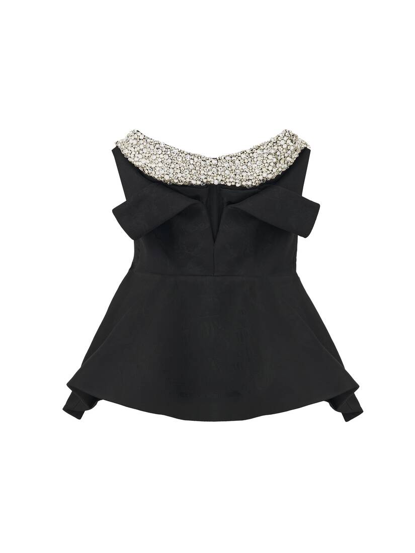 Top a corsetto senza spalline con ricamo di cristalli