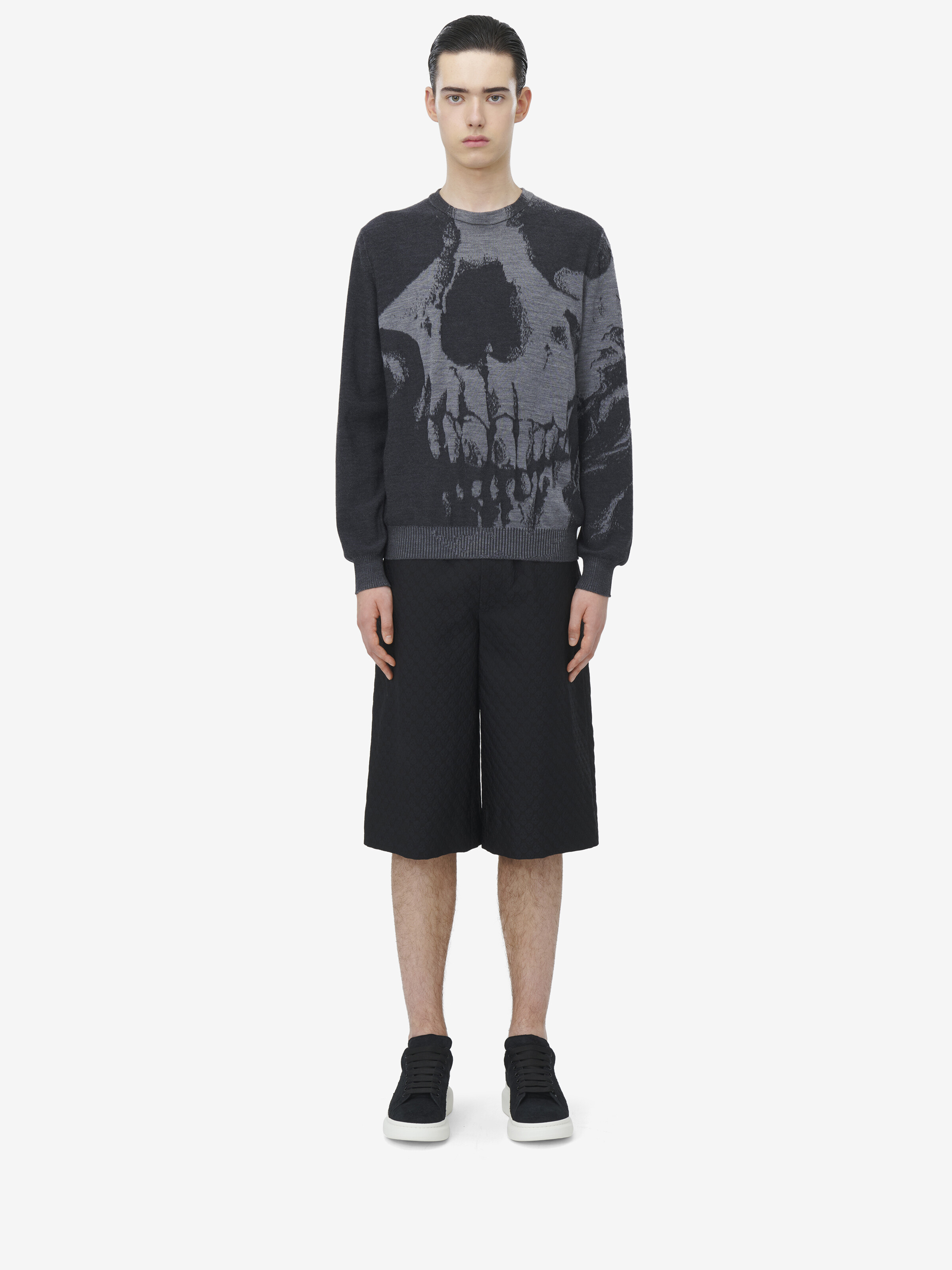 Men's Skull Sweater in Black/Grey in 100% Wool | Alexander McQueen - image 2
