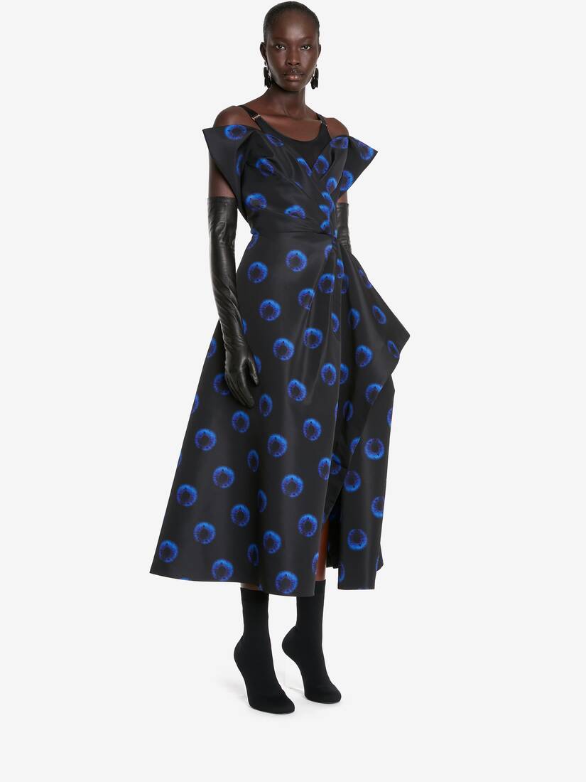 Asymmetrisch Drapiertes Kleid Mit Iris-Motiv