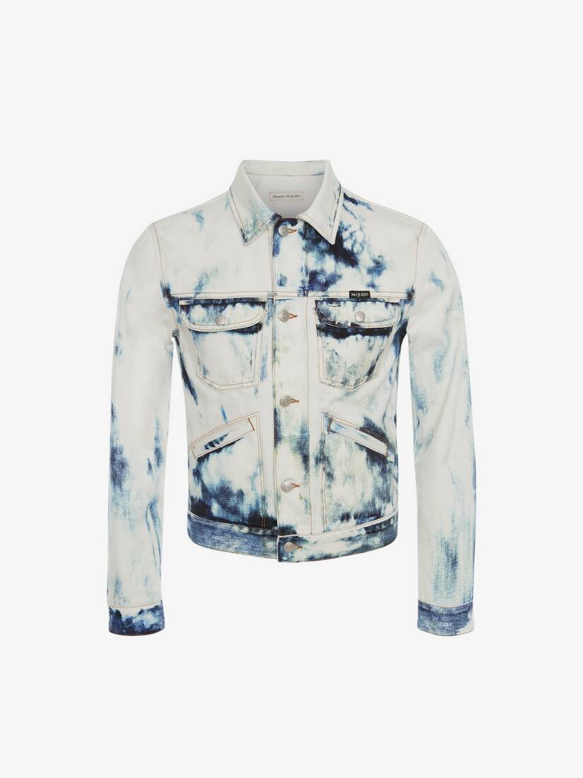 Washed organic denim jacket in dark blue and ivory