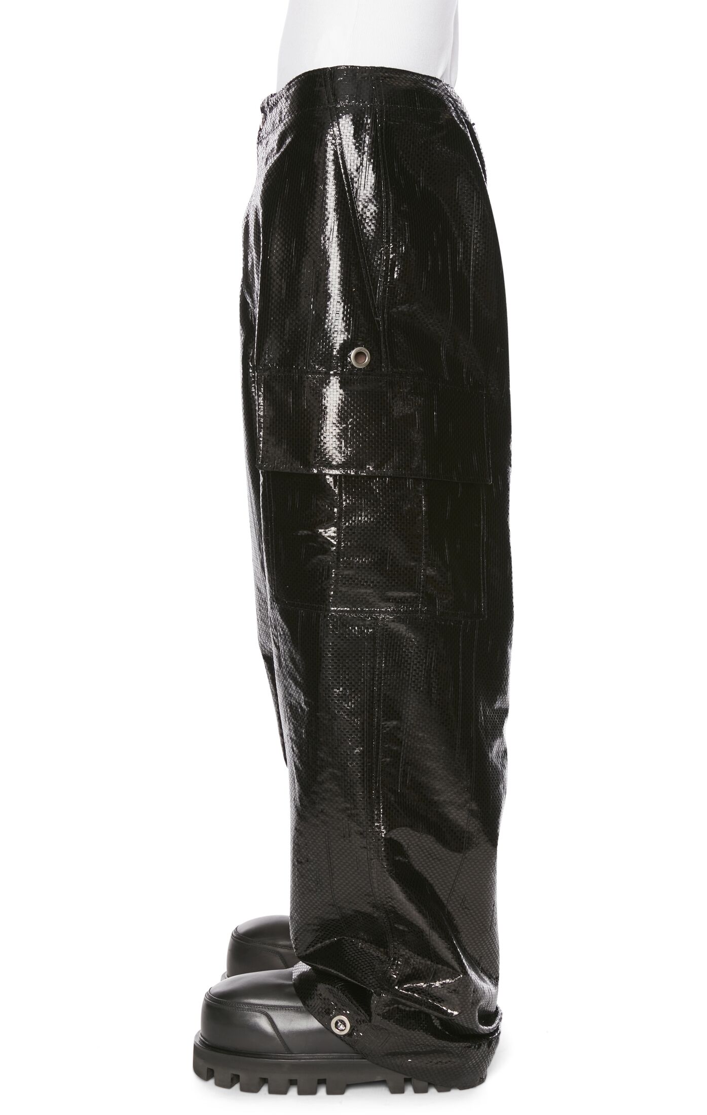 Black Hipster Boot Cut Pants with Button Stripe by Alexander McQueen