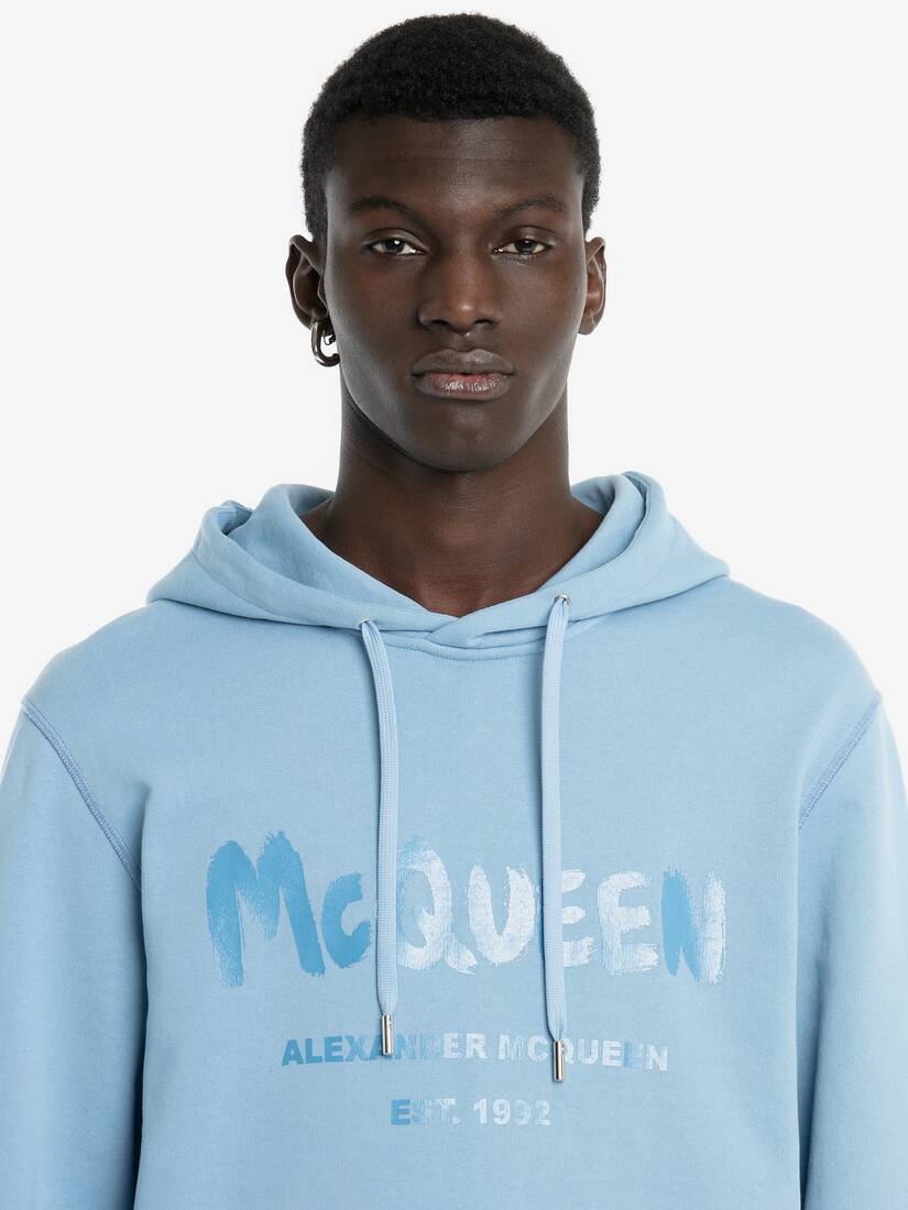 Men's McQueen Graffiti Hooded Sweatshirt in Sky Blue