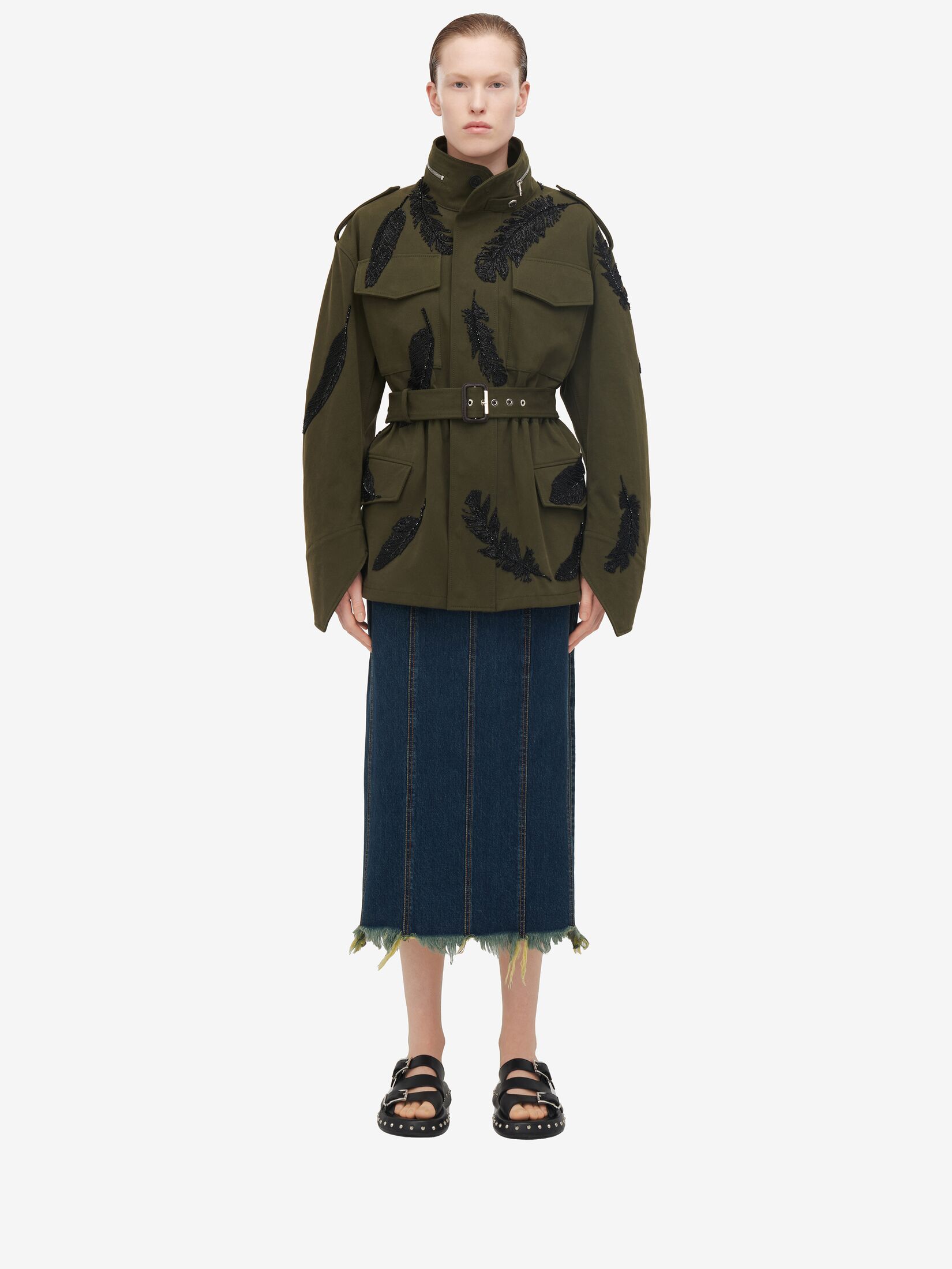 Feather Embroidery Parka Jacket