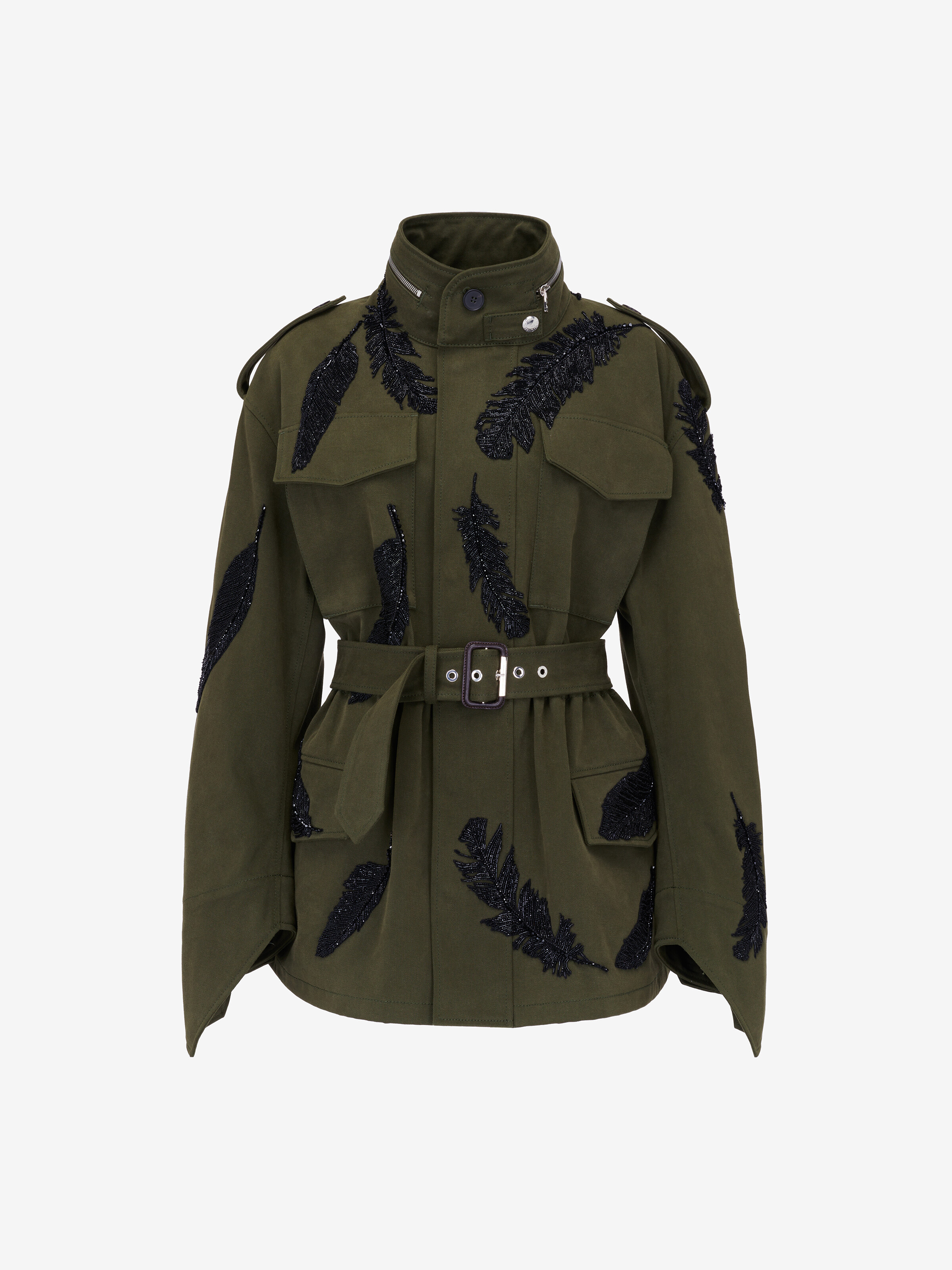 Parka con piume ricamate