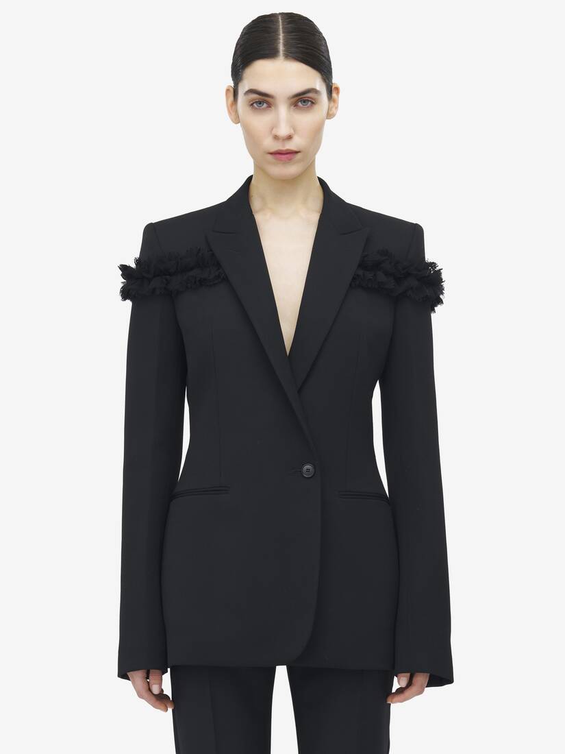 Veste à boutonnage simple fendue en crépon