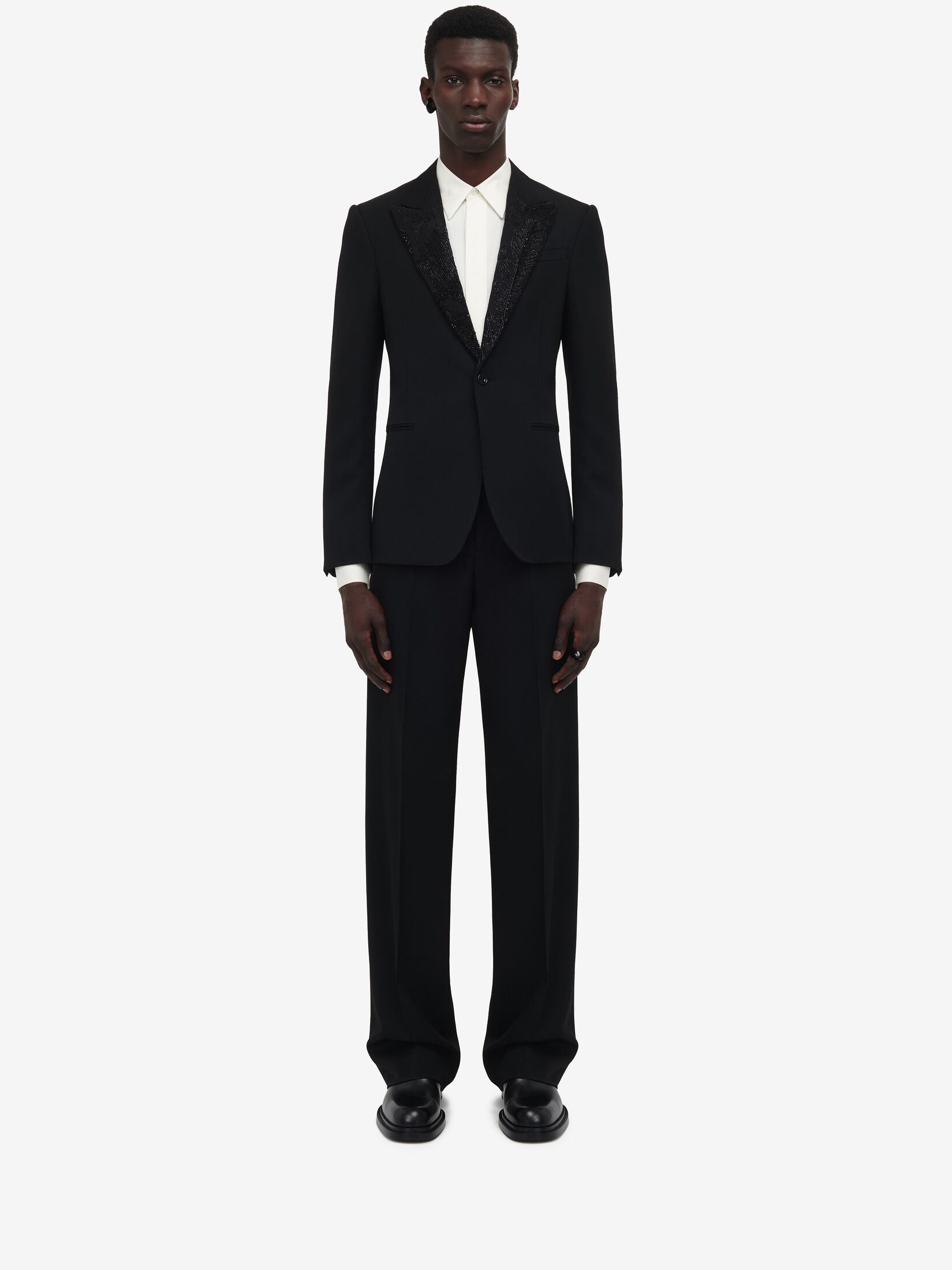 Embroidered Lapel Single-breasted Jacket in Black | Alexander McQueen US