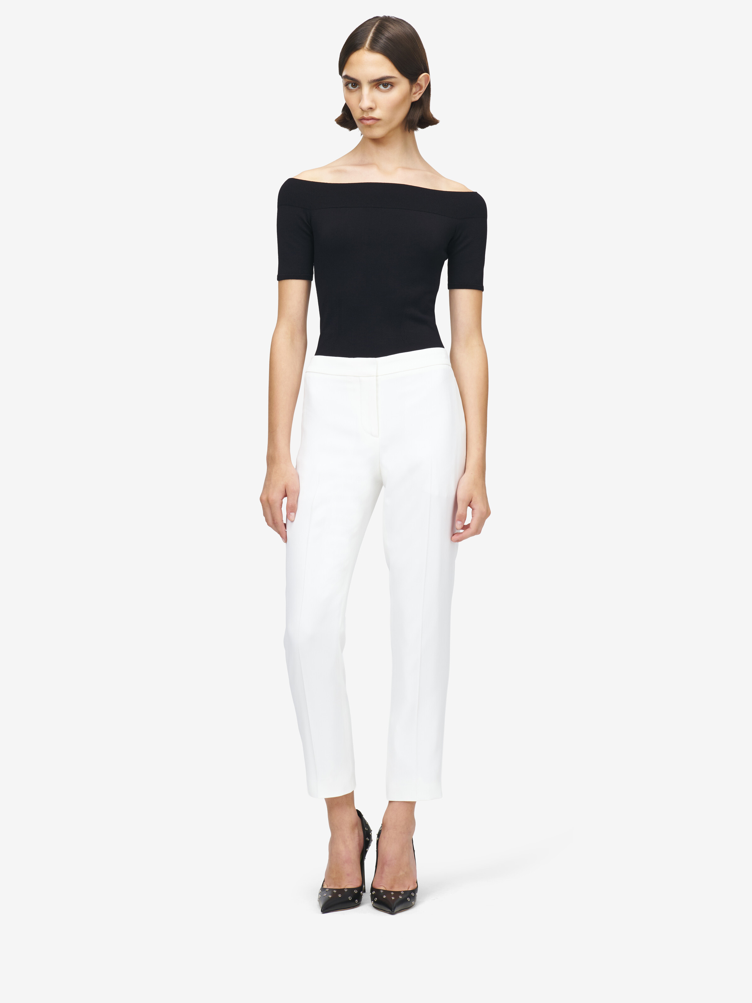 Women's Leaf Crepe Cigarette Trouser in Light Ivory in 52% Viscose, 48% Acetate | Alexander McQueen - image 2