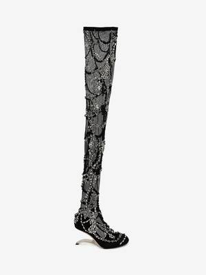 Embroidered Thigh-High Arc Boot