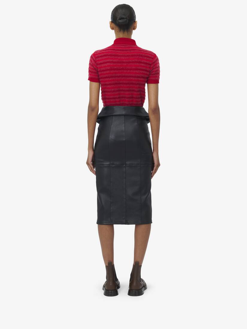 Fold Over Waist Leather Skirt