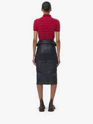 Fold Over Waist Leather Skirt