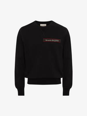 Selvedge Logo Tape Detail Sweatshirt in Black | Alexander McQueen US