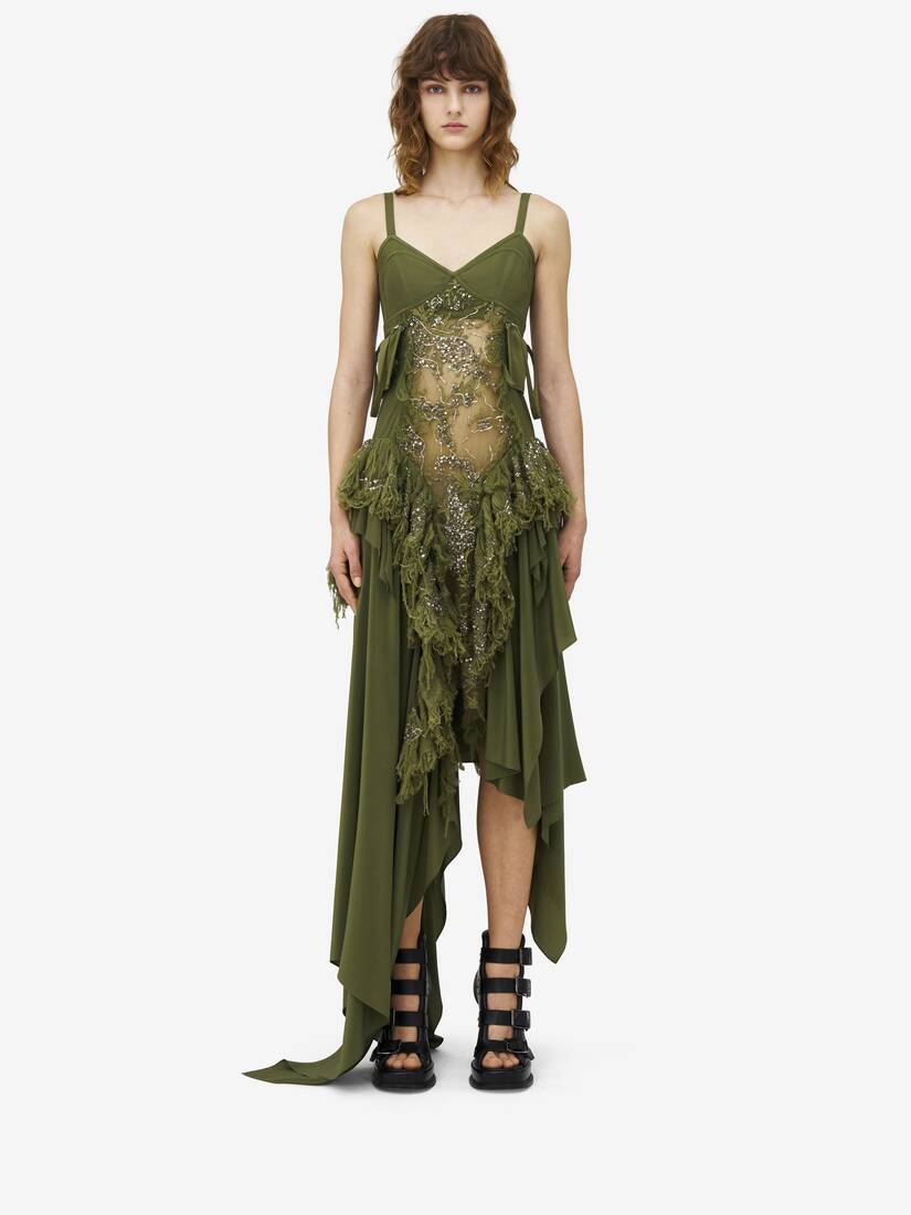 Shredded Embroidery Asymmetric Dress