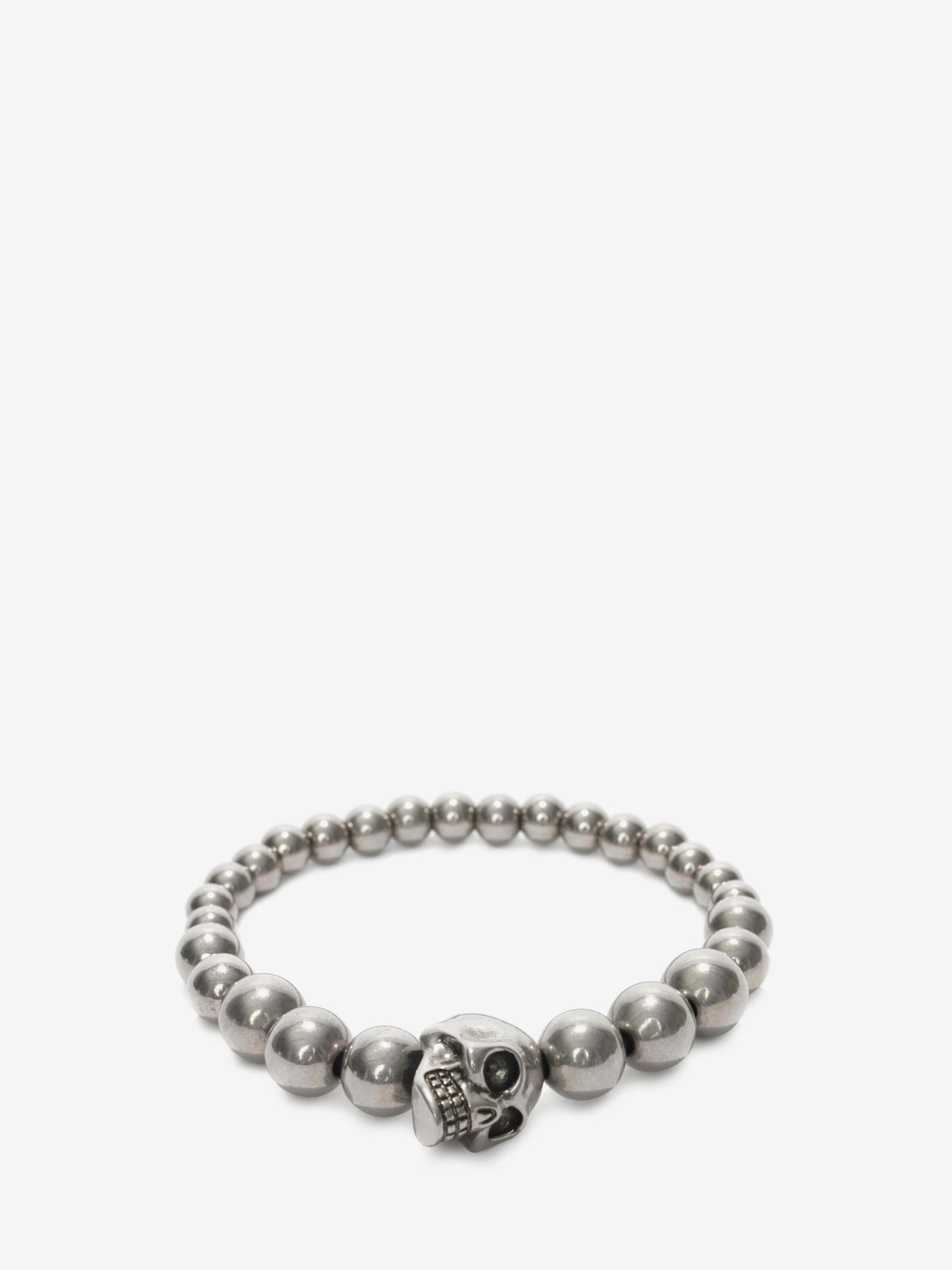 Men's Skull Multibeaded Bracelet in Antique Silver in Brass | Alexander McQueen - image 1