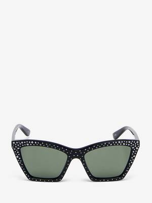 Women's Spike Geometric Cat-eye Sunglasses in Black | McQueen US