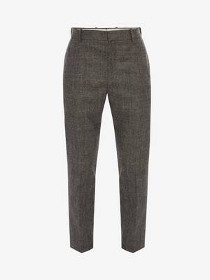 Pantalon cigarette en flanelle de laine motif Prince de Galles