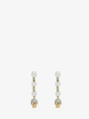 Women's Skull and Pearl Earrings in Cream | McQueen US